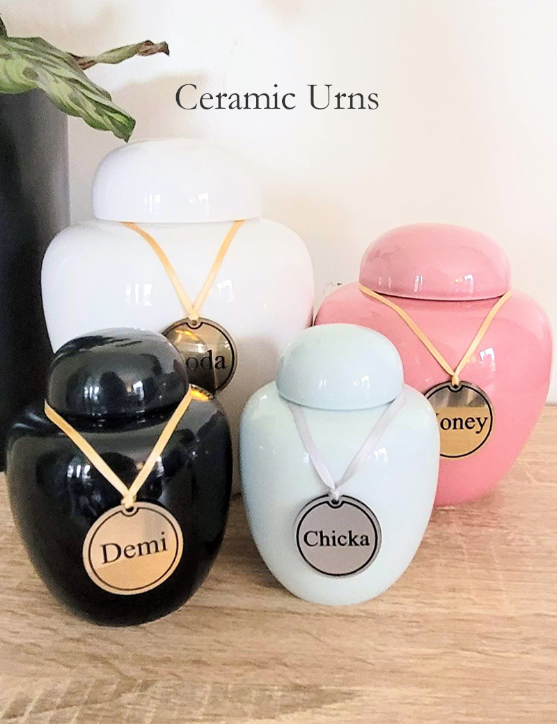 White black pink ceramic urns